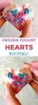 a hand holding a frozen yogurt treat shaped like a heart with text title overlay