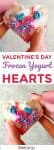 Two heart shaped piece of frozen yogurt topped with sprinkles behind held by a hand with title text between the two different hearts.