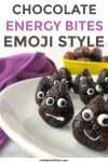 chocolate snack bites made to look like a face with text title overlay