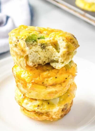 Stacked egg muffins on a plate