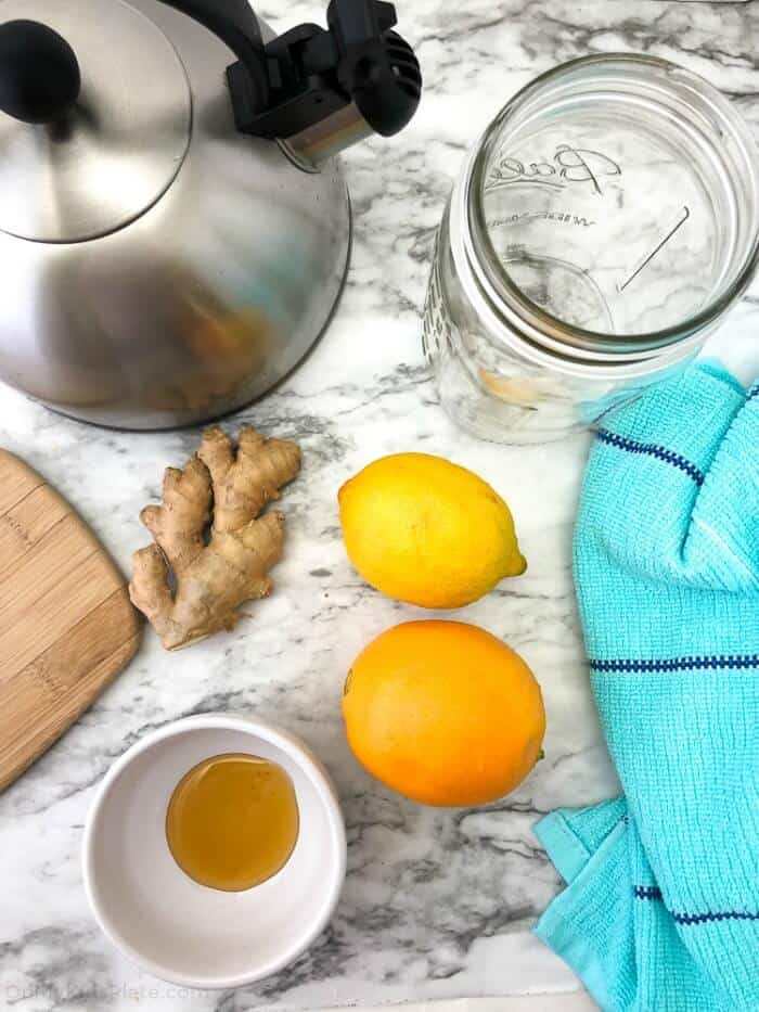 Ingredients for making lemon orange ginger tea