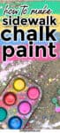 A muffin tin full of colorful paint sits on a driveway with a child's paintings all around and a title text overaly.