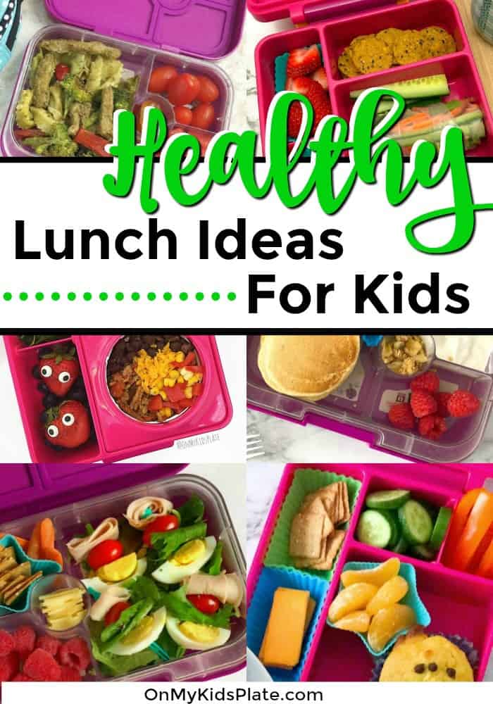 A collage of kid\'s bento lunchboxes with text title overlay