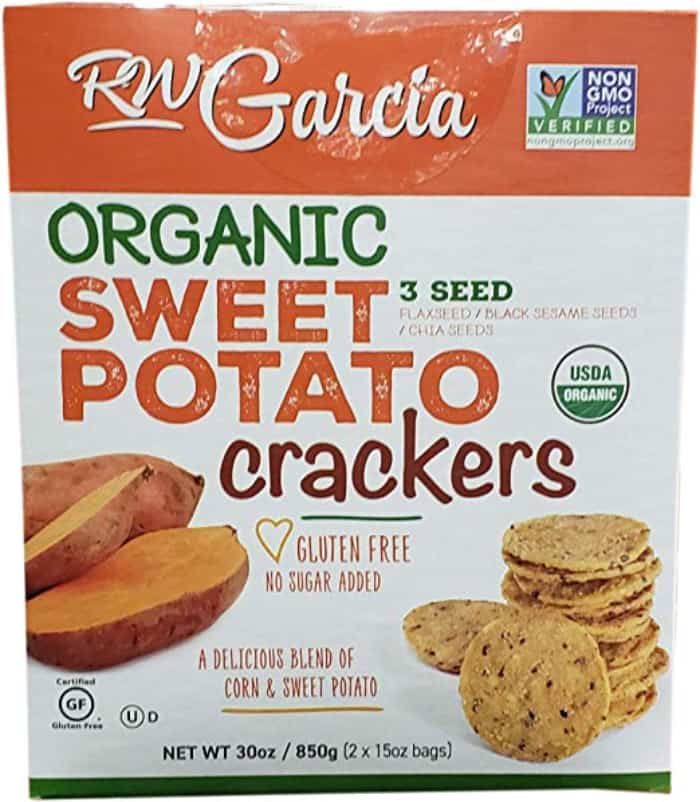 A box of sweet potato crackers made by RW Garcia
