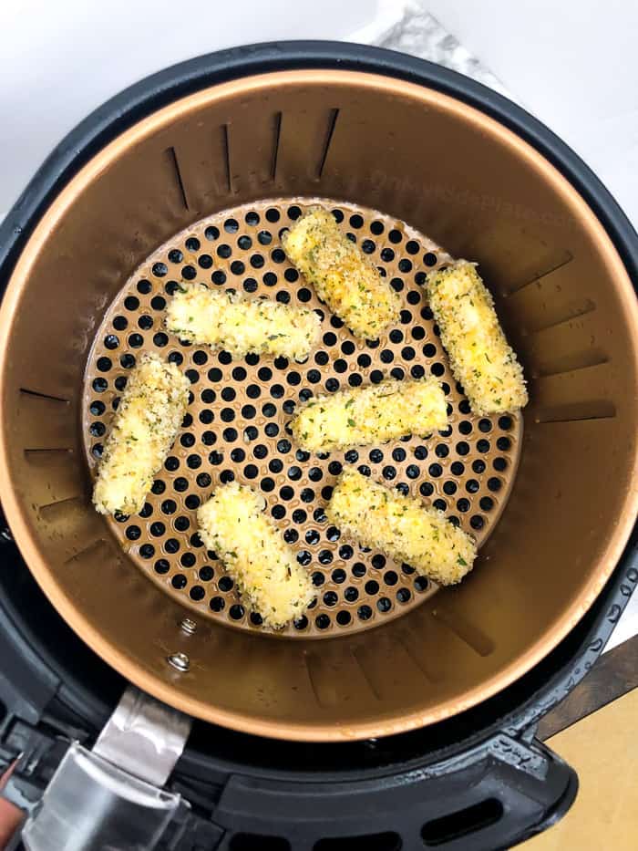 Panko coated string cheese in the air fryer before cooking