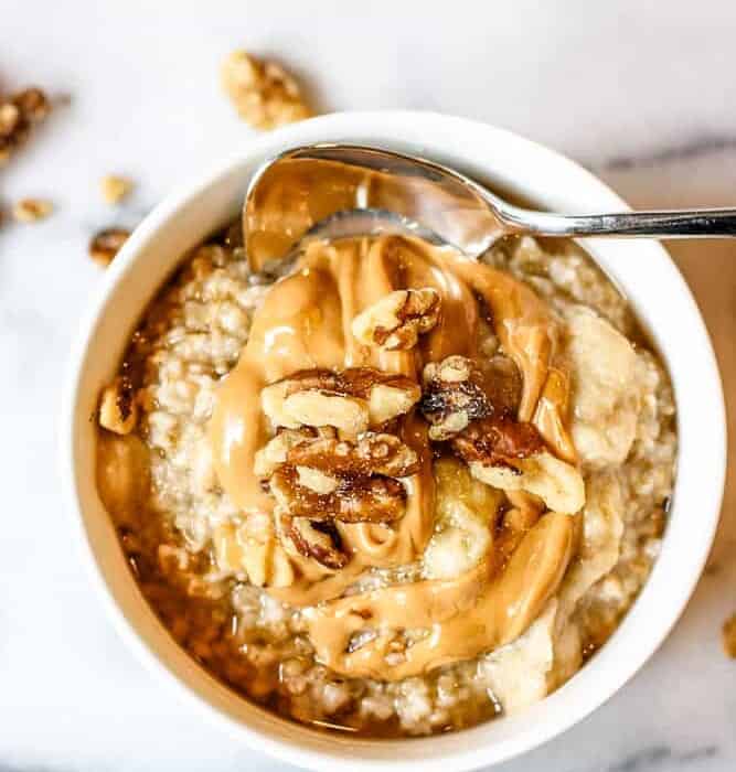 peanut butter swirled into oats from above