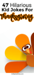 A close up of a cartoon turkey facing forward with a silly look on it's face with text title overlay