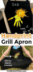 A child wearing an apron and a close up of the apron with a handprint on it for Father's Day with text title overlay