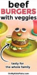 A burger on a plate dressed up with a silly face out of vegetables with title text across the top of the image.