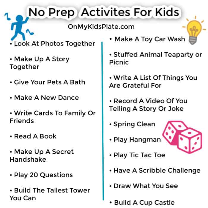 No prep activities list for kids with clipart