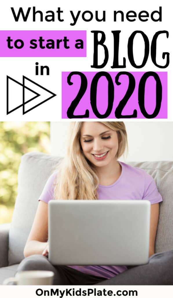 A young beautiful woman sits forward using a laptop. The title text overlay reads what you need to start a blog in 2002.