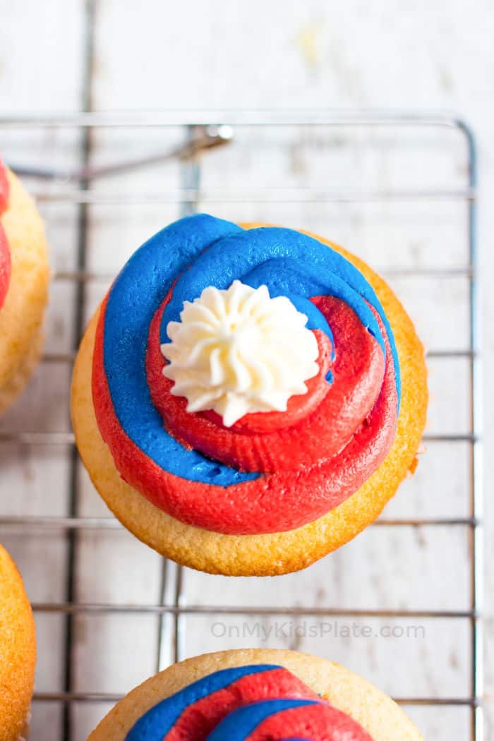 Cupcake with red, blue and white frosting