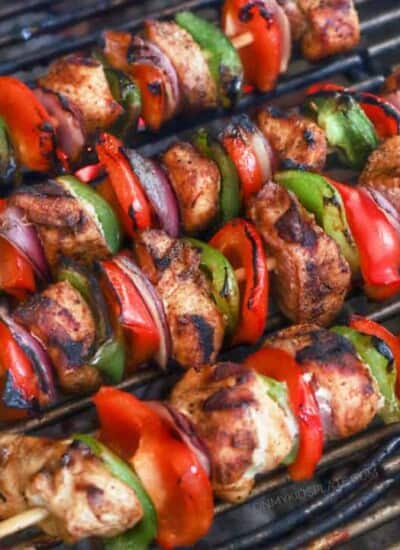 Chicken kabobs cooking on the grill