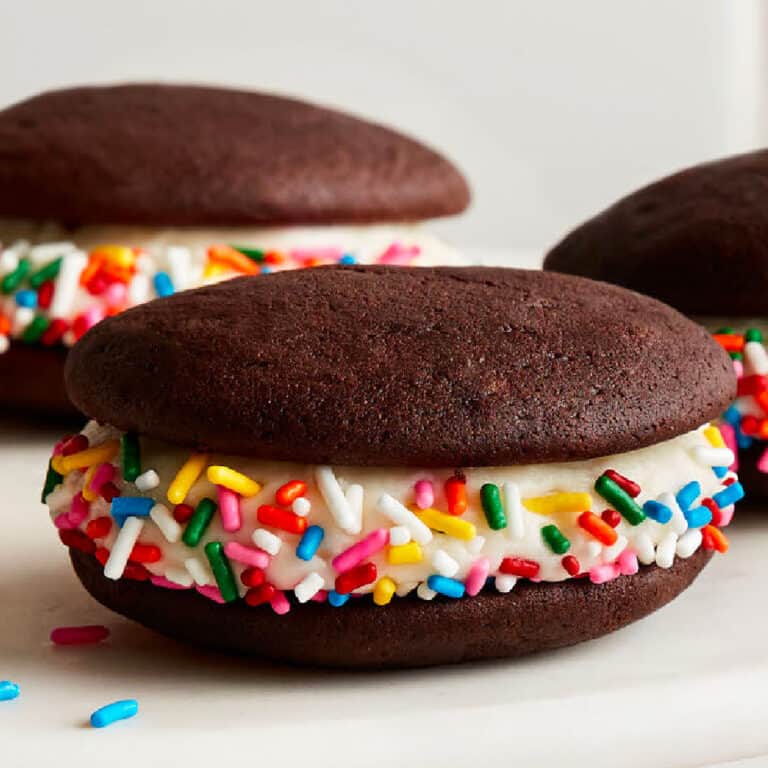 Close up view of three whoopie pies