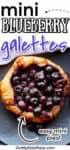 A super close up view of a mini blueberry galette with a text title overlay.