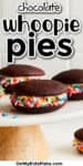 whoopie pies on a platter with text title overlay