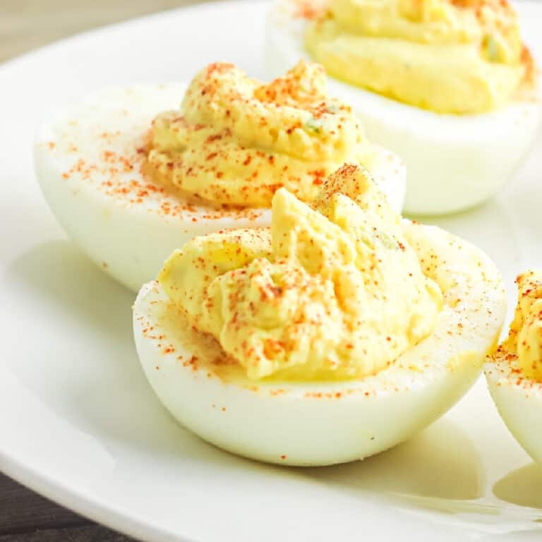 Super close up of deviled eggs