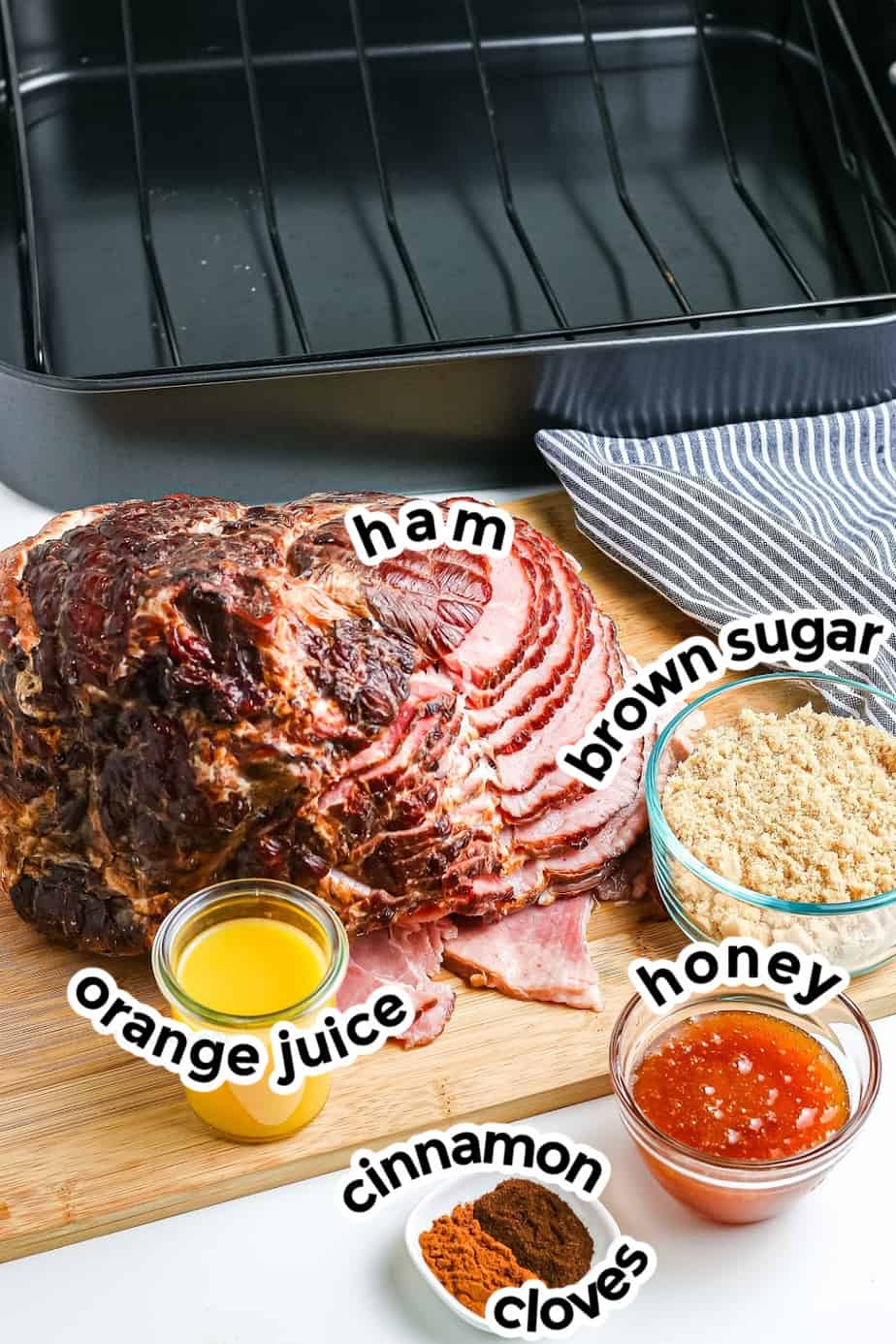 Ingredients for honey baked spiral ham