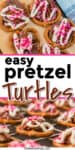 close up and side view of pretzel turtles with text title overlay