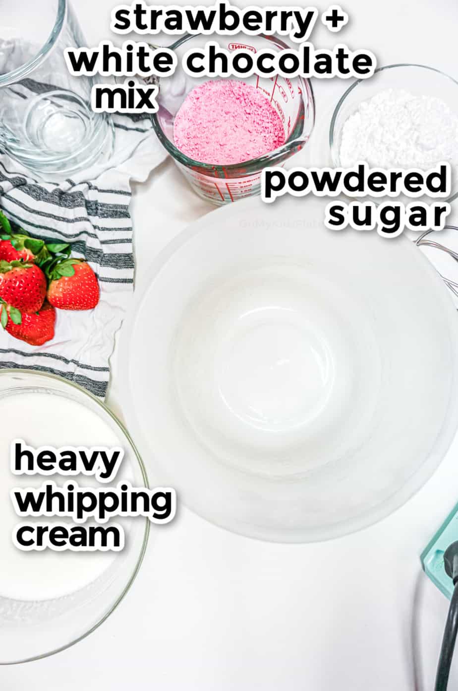 Ingredients for whipped strawberry milk 