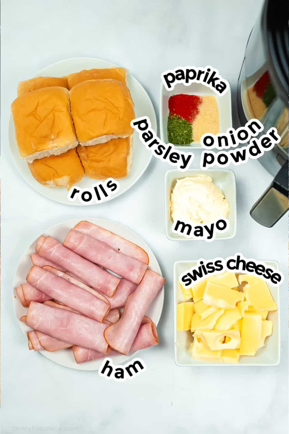 Ingredients for ham and cheese sliders