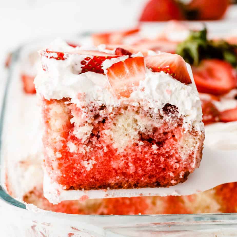 Strawberry Cake With Strawberry Sauce (Poke Cake!) - On My Kids Plate