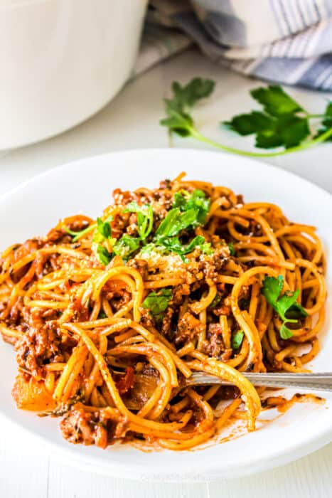 One Pot Ground Turkey Spaghetti - On My Kids Plate