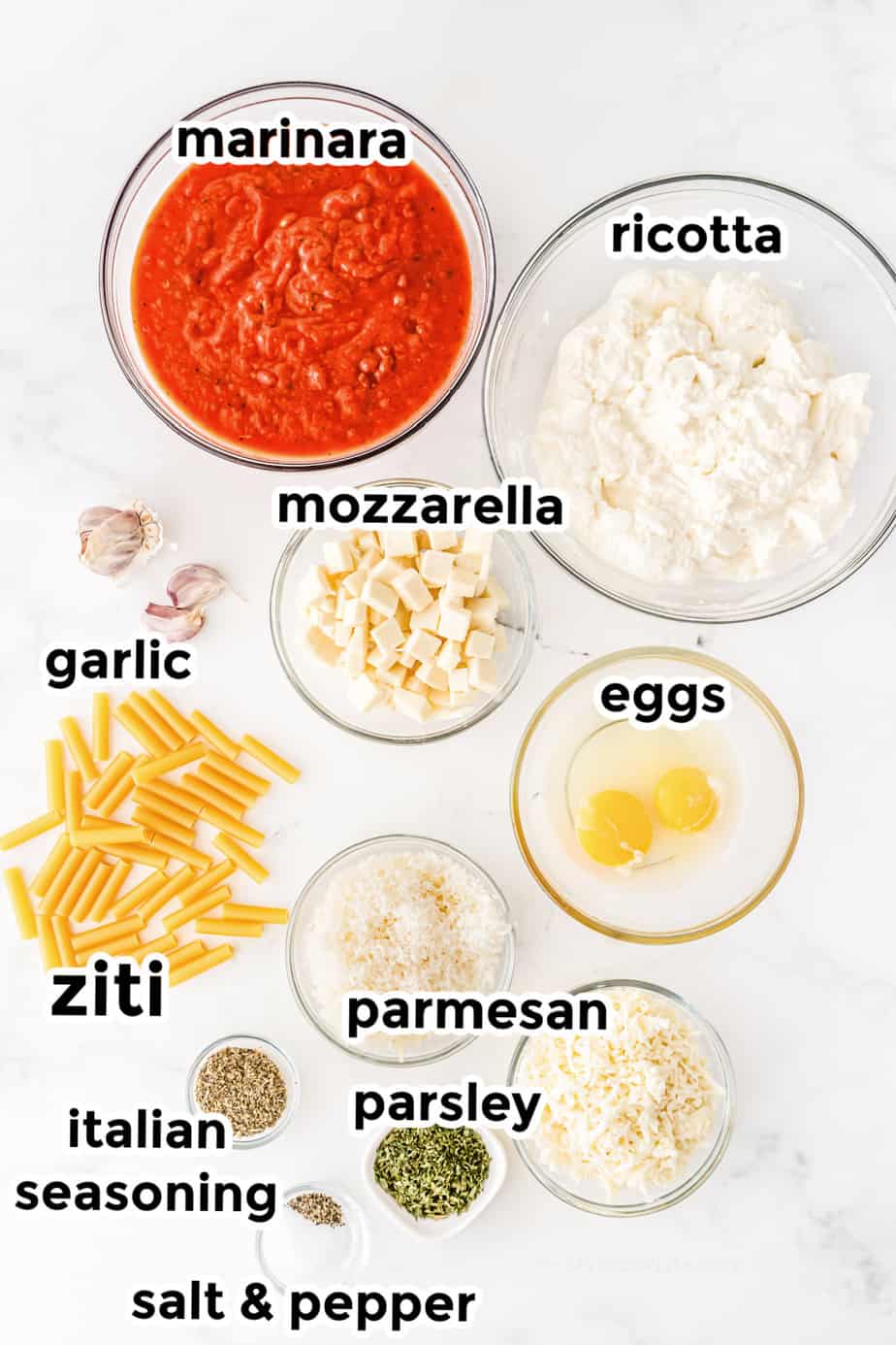 Ingredients for baked ziti