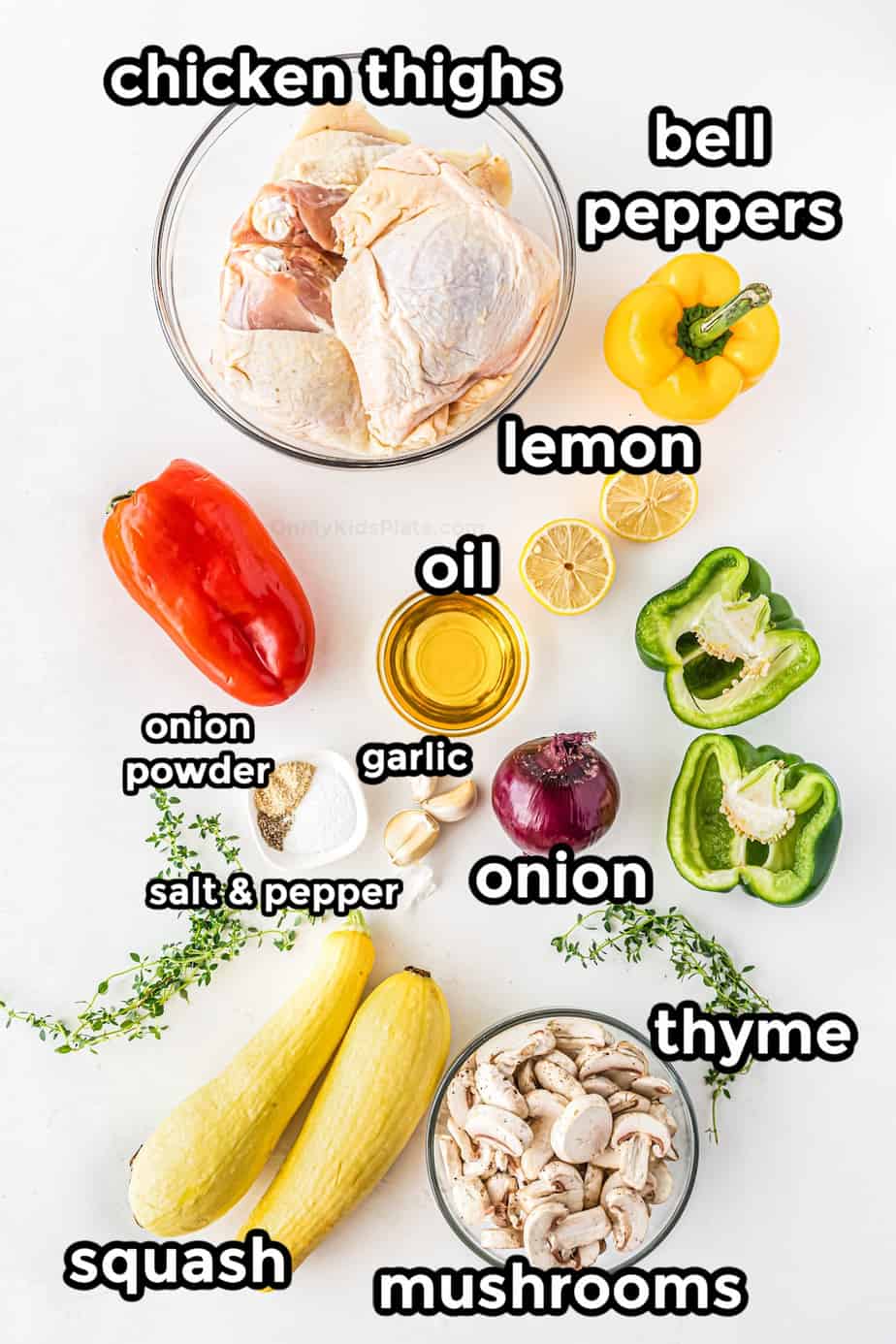 Ingredients for Baked Chicken Thighs with Squash and Peppers