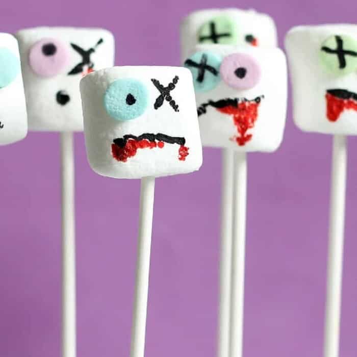 Chocolate covered marshmallows decorated like zombies