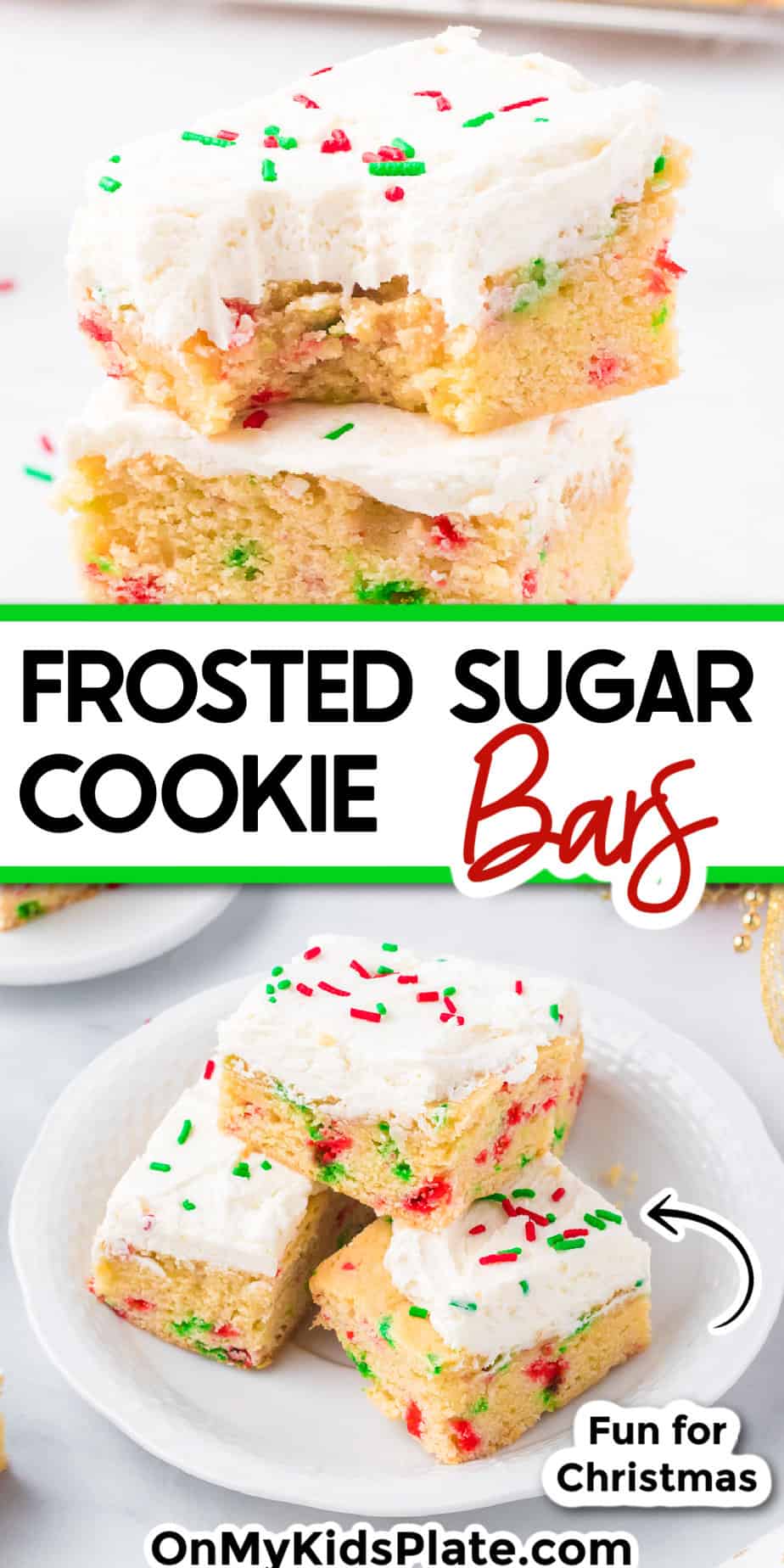 Christmas Frosted Sugar Cookie Bars - On My Kids Plate