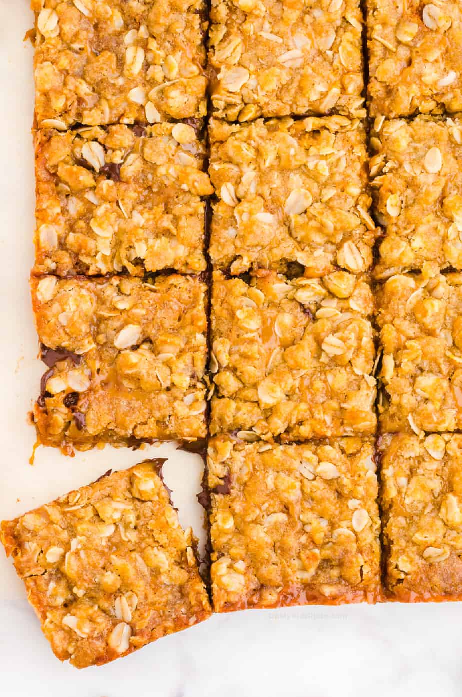 Carmelita bars that have been baked and sliced