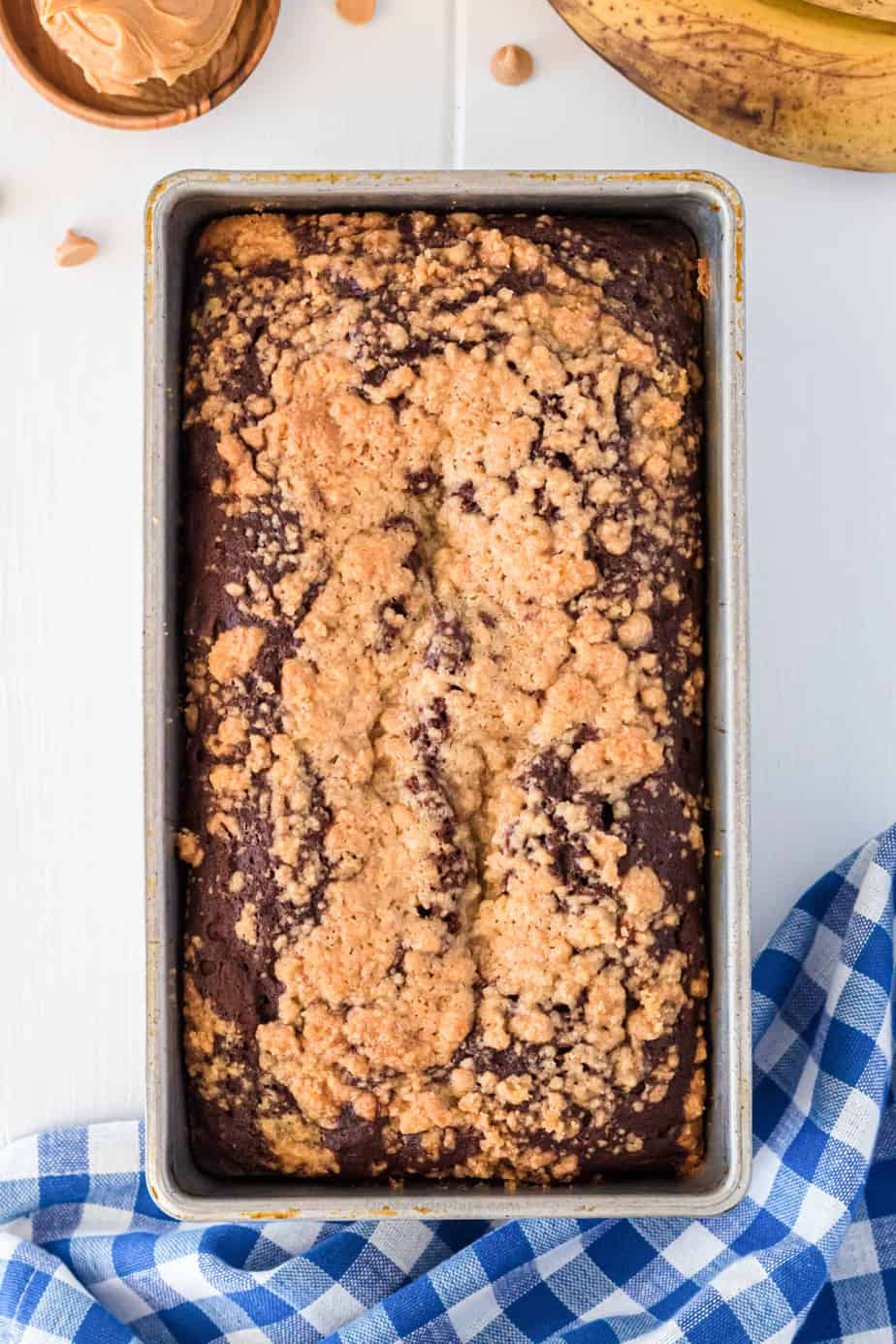 chocolate peanut butter bread cooked in pan overhead