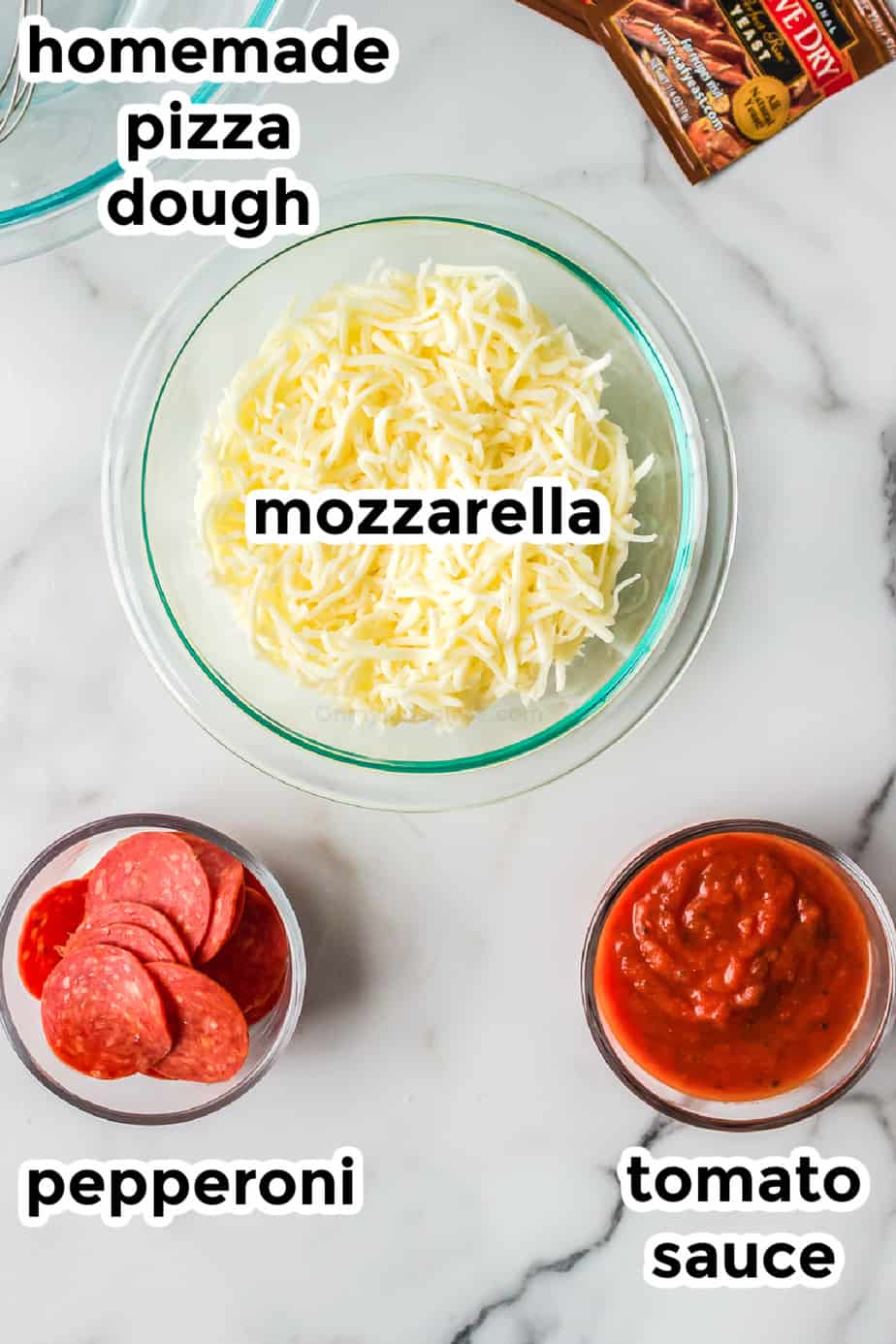 ingredients for pepperoni pizza with labels