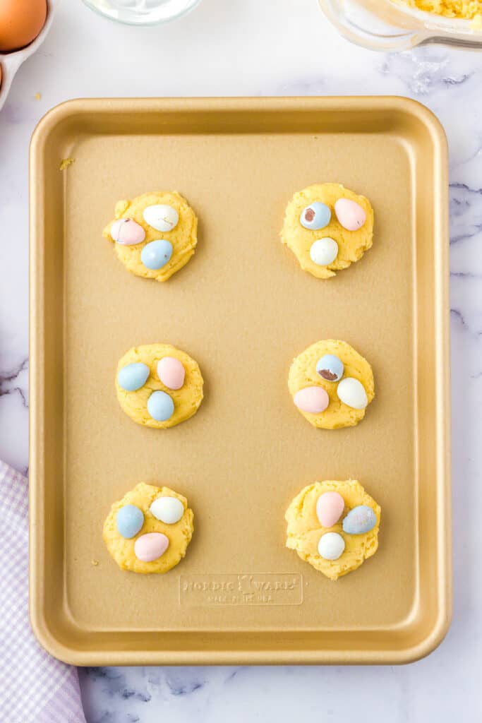 mini egg cookie dough on pan