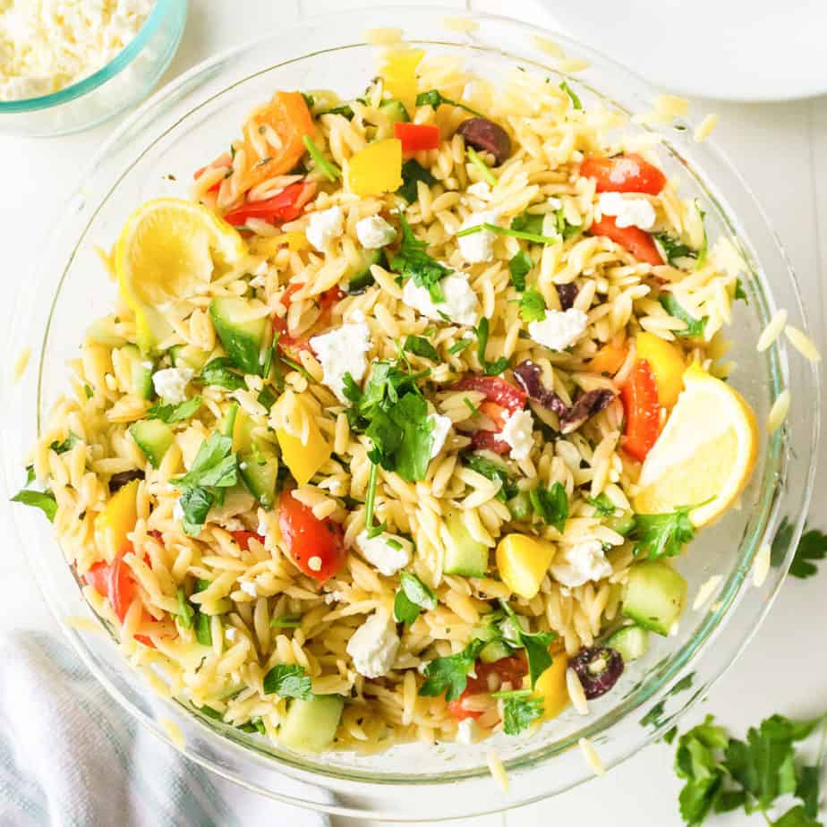 Greek Orzo Salad - On My Kids Plate