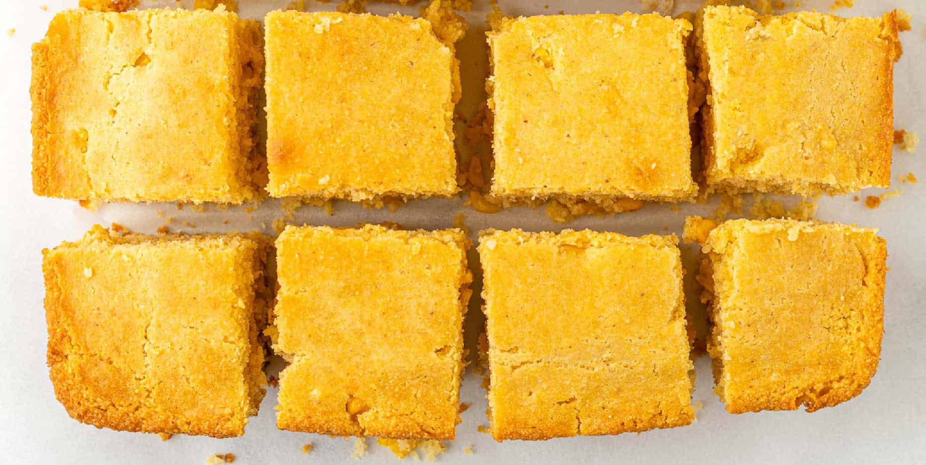 cornbread from above sliced into squares