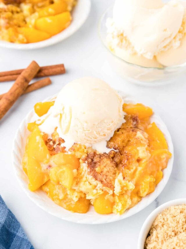 Easy Peach Dump Cake Story - On My Kids Plate