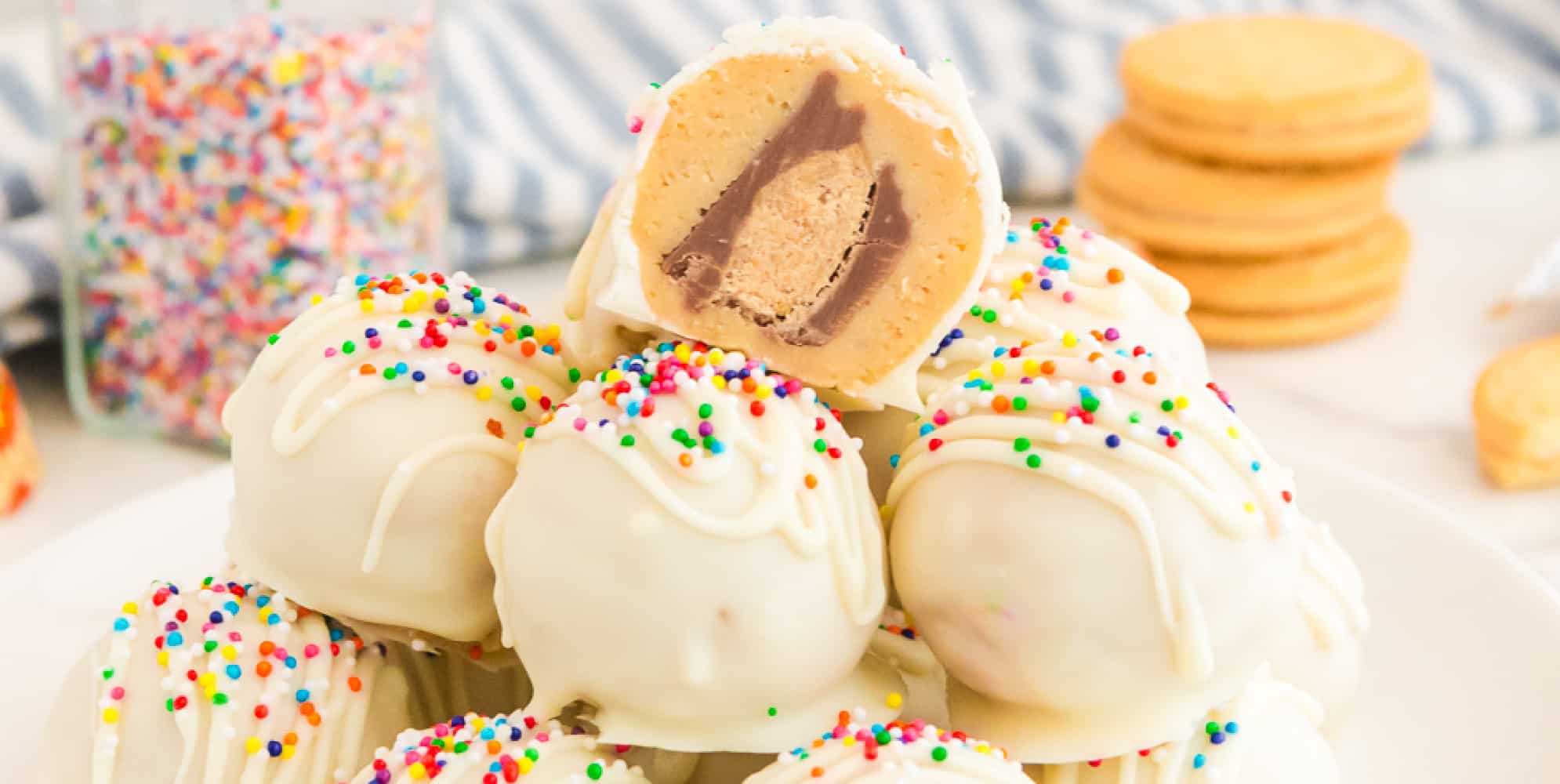 A stack of cookies with a hole in the middle.