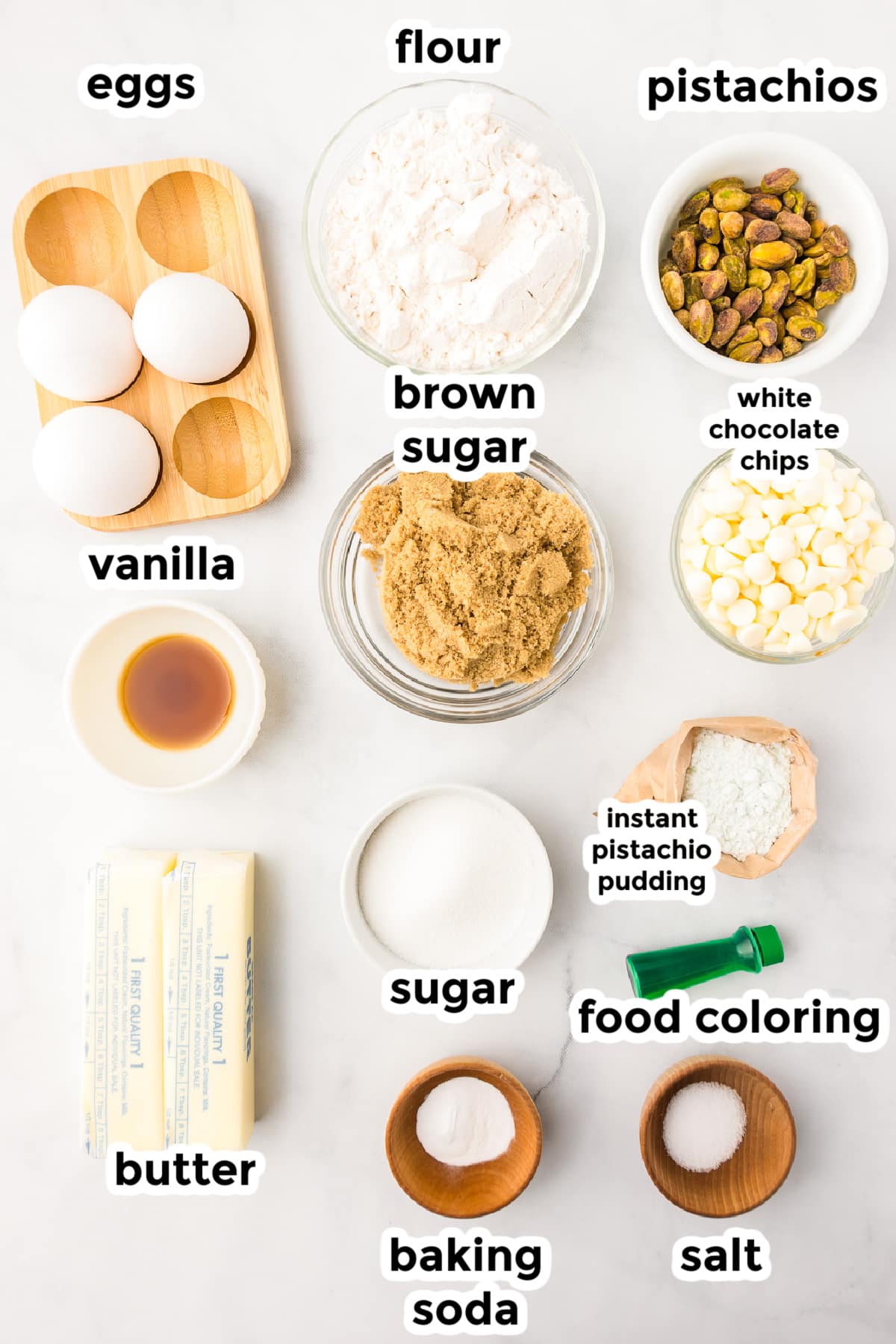 A list of ingredients for a cookie recipe.