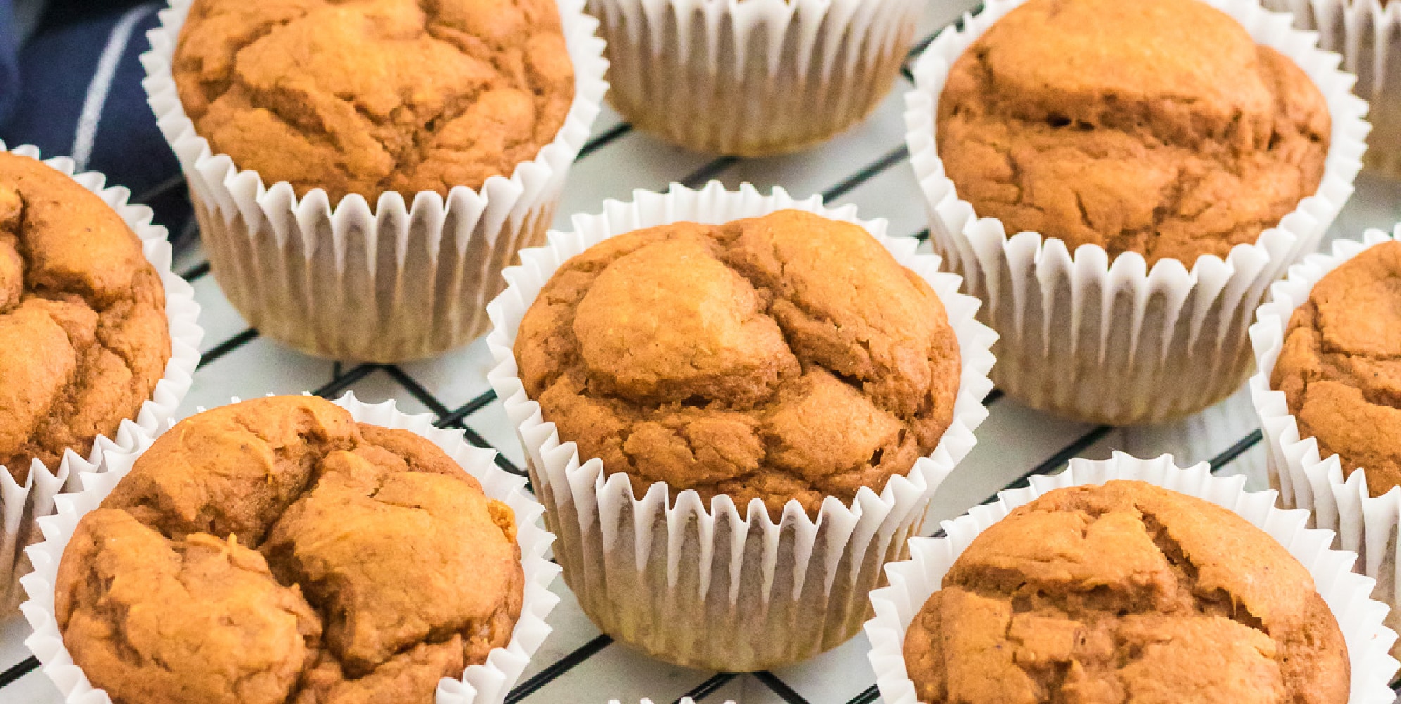 Pumpkin muffins on a cooling rack.