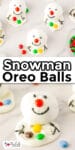 Snowman oreo balls from overhead and from the side with title text overlay in between.