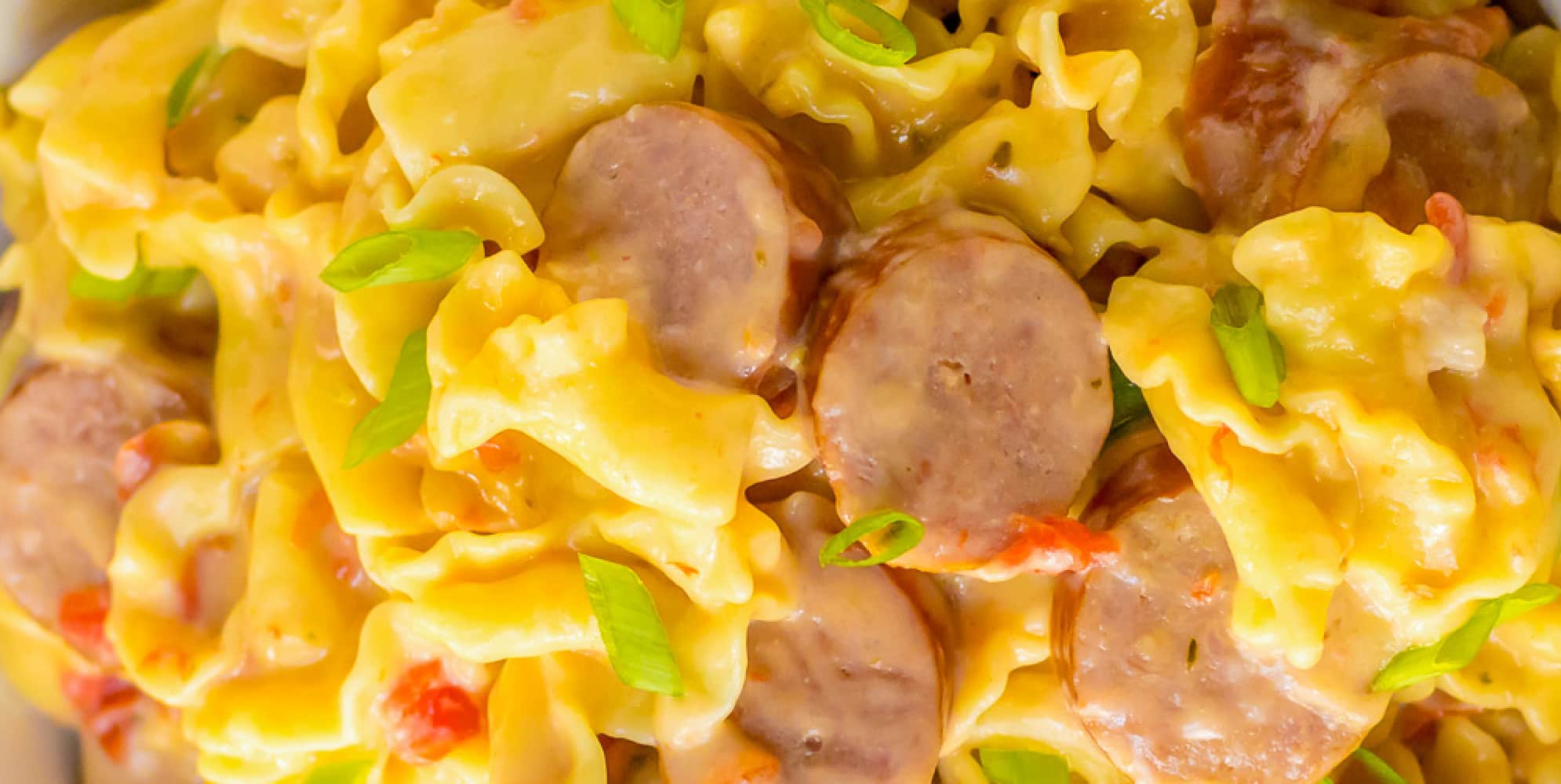 One Pot Cheesy Smoked Sausage Pasta Skillet - On My Kids Plate