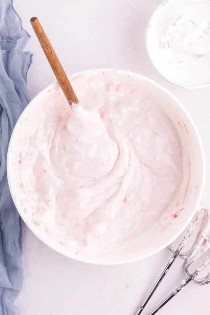Bowl of cream cheese and marshmallow fluff whipped together.