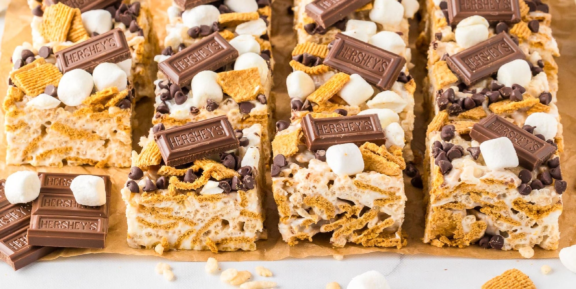rice krispie treats with chocolate, graham crackers, and marshmallows